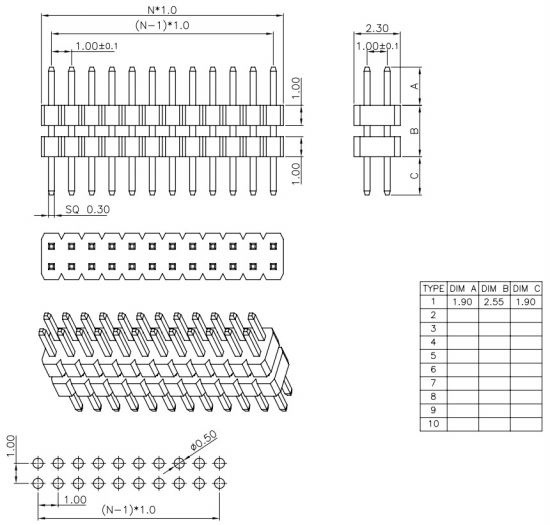 1.00mm Pin Header V/T Type